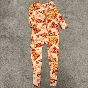 Kids Pizza Print Footed Pajamas - Cream with Red & Yellow